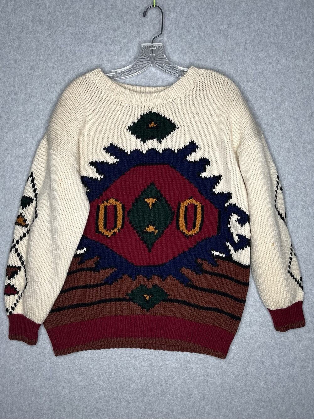 Marsh Landing Men's M 100% Shetland Wool Southwestern Geometric Sweater Vintage